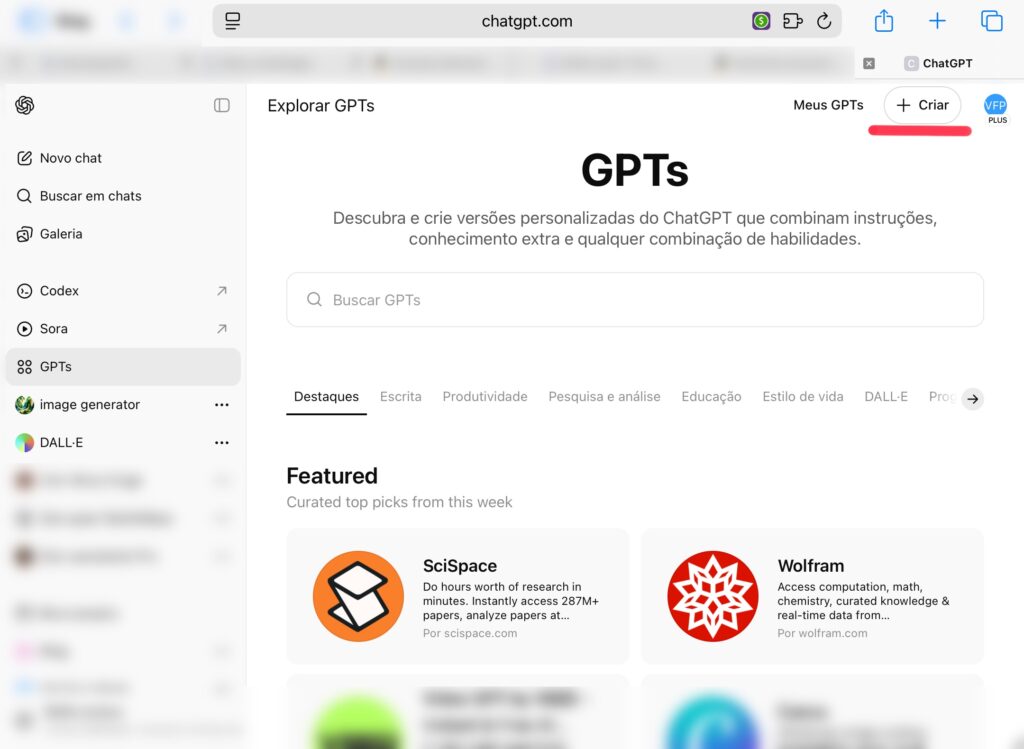 Create Your Own ChatGPT. Custom GPT setup screen on OpenAI dashboard